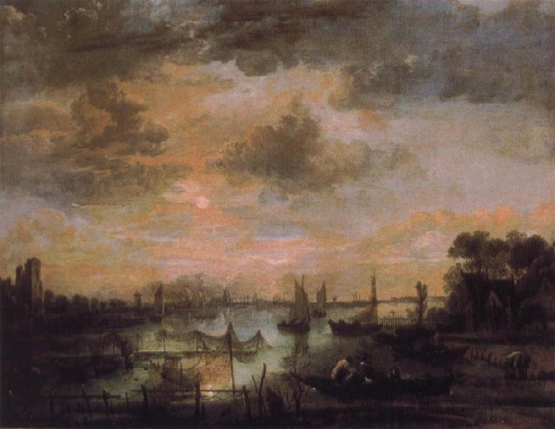 Aert van der Neer Fishing by moonlight oil painting picture